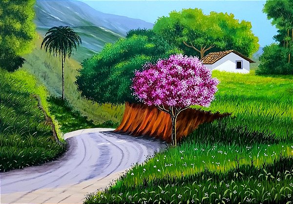 Tela Ipê rosa a beira do caminho 70x100cm