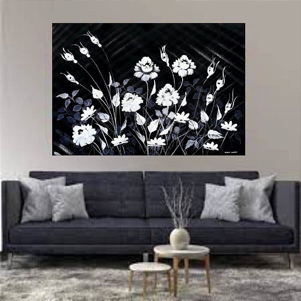 Tela Floral preto e branco