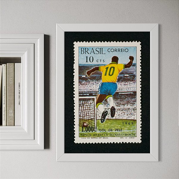 Quadro Pelé Selo Postal Homenagem 1.000 Gols Comemoração Icônica
