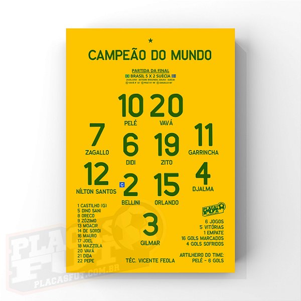 Quadro Brasil Escalação Final Campeão Copa 1958