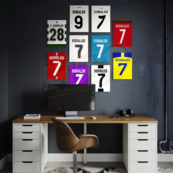 Kit 10 Placas MDF - Cristiano Ronaldo Camisas Históricas