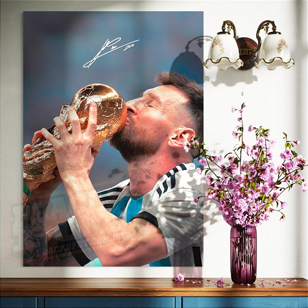 Quadro Messi "Beijo Na Taça" + Autógrafo Digital