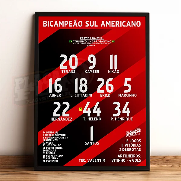 Quadro Escalação Campeão Sul Americano 2021