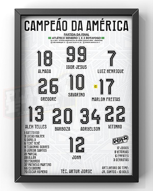 Quadro Escalação Final Campeão Da América 2024