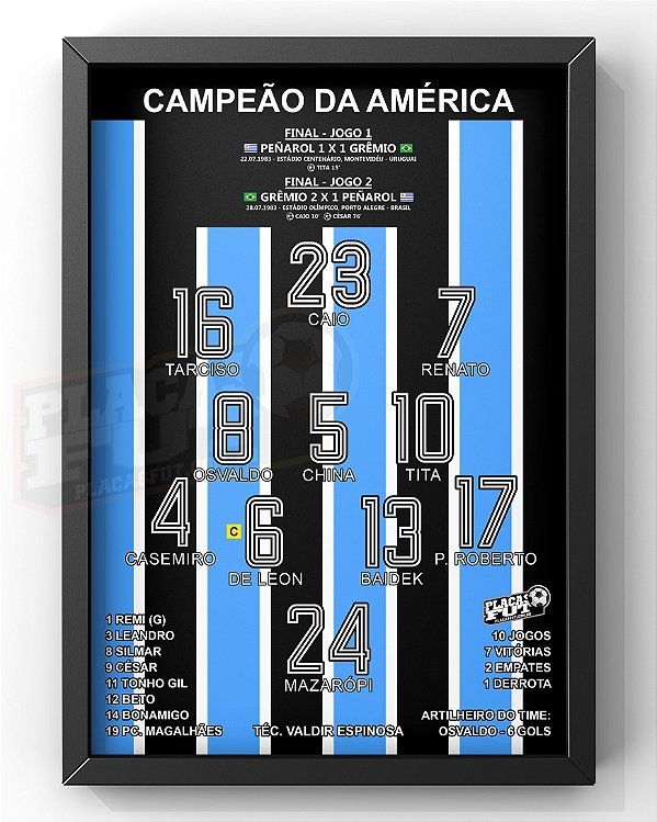 Quadro Escalação Final Campeão da América 1983