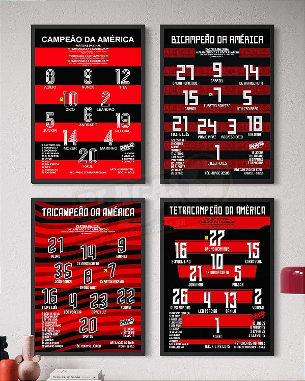 Kit 4 Quadros Escalações Históricas 1981/2019/2022/2025