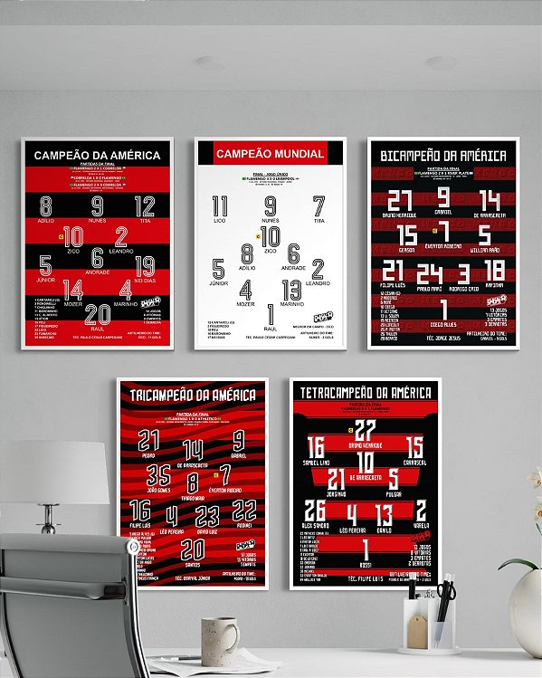 Kit 5 Quadros Escalações Históricas 1981/2019/2022/2025