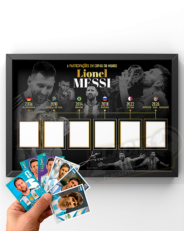 Quadro Messi + Figurinhas De Todas As Copas PARA COLAR (33x45cm)