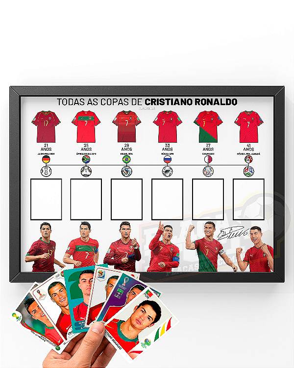 Quadro Cristiano Ronaldo Arte Todas As Copas + Figurinhas PARA COLAR