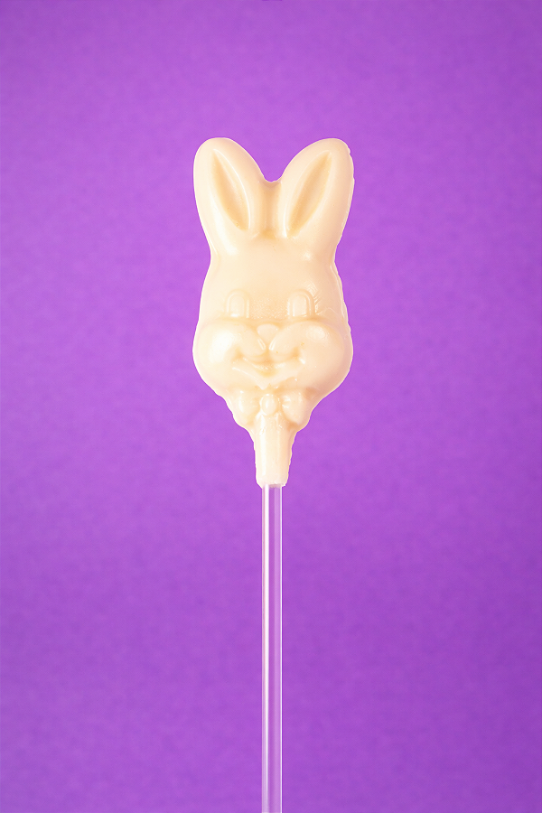 Pirulito de Coelho de Chocolate Branco 10g – Zero Açúcar, Zero Póliol, Zero Glúten, Zero Lácteos, Low Carb e Vegano.