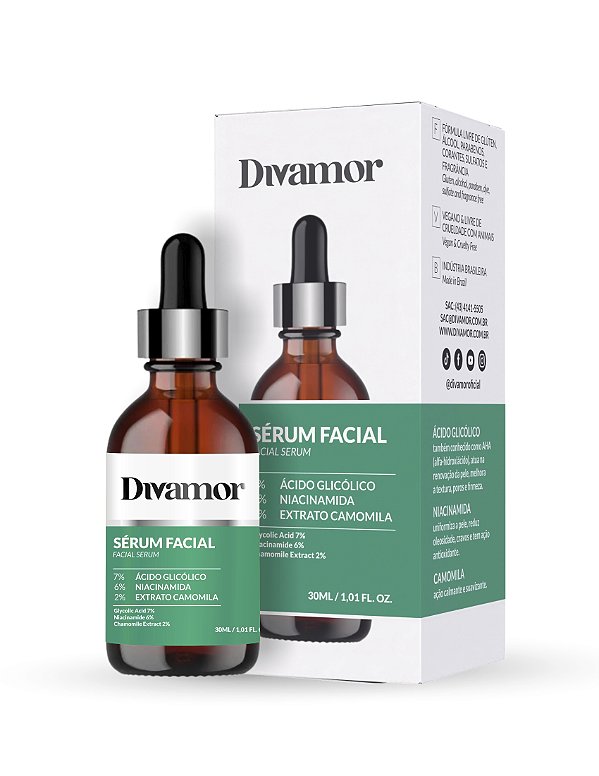 Sérum Antirrugas e Clareador de manchas Ácido Glicólico 7% + Niacinamida 6% + Extrato Camomila 2%