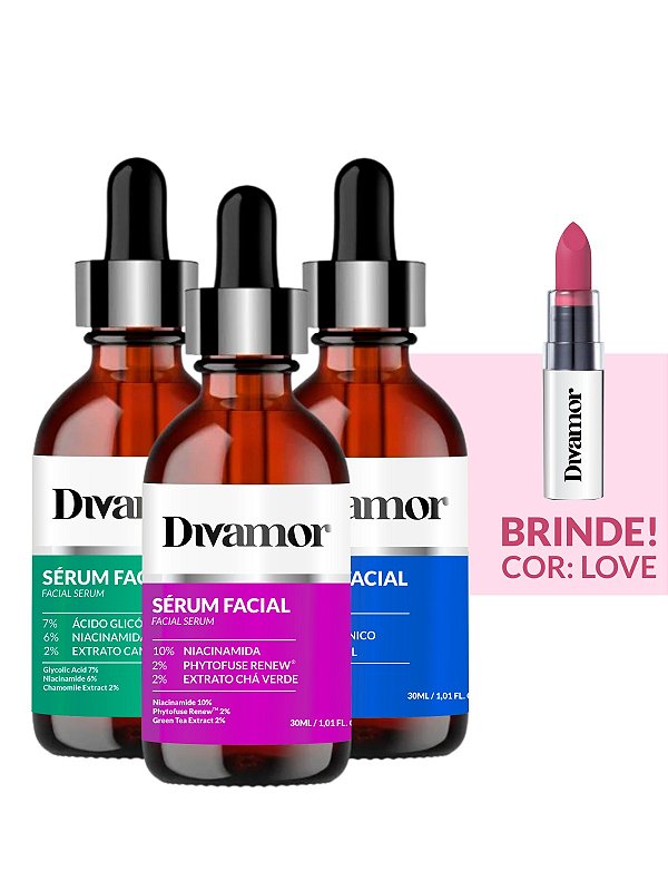 KIT 3 Seruns Niacinamida + Hialuronico + Acido Glicolico + BRINDE