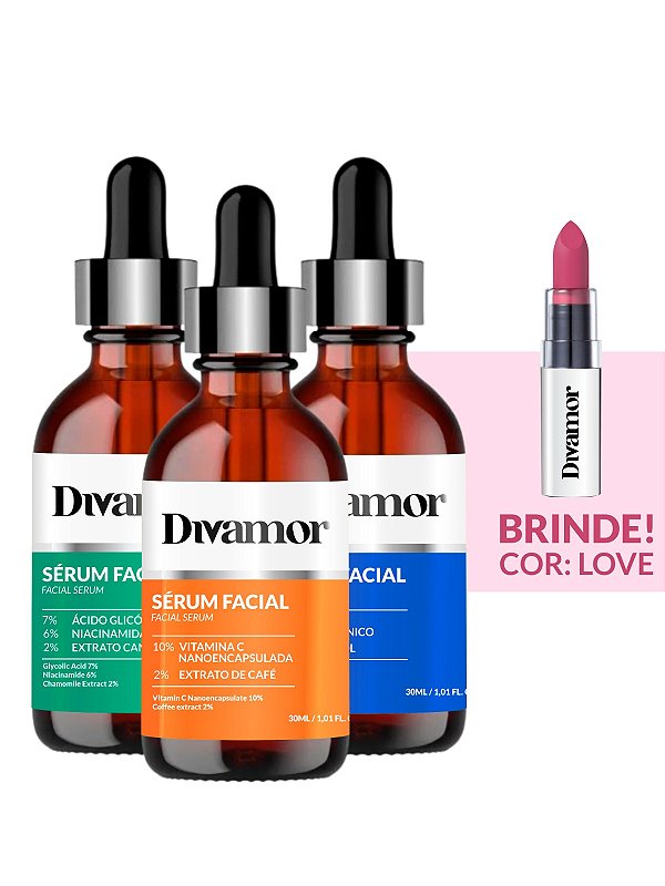 KIT 3 Seruns Vitamina C + Hialuronico + Acido Glicolico + BRINDE