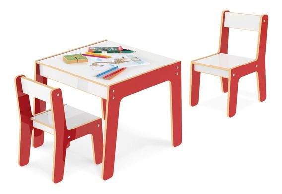 Kit Mesa Mesinha + 2 Cadeira Infantil Vermelha em MDF