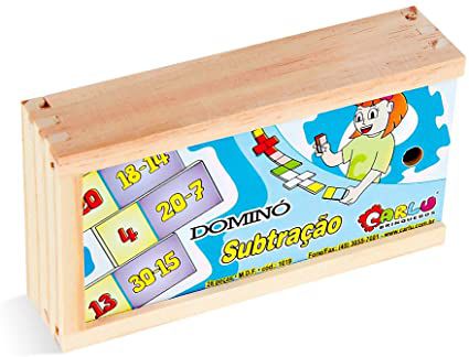 Jogo Dominó Subtração em MDF Carlu 28 Peças