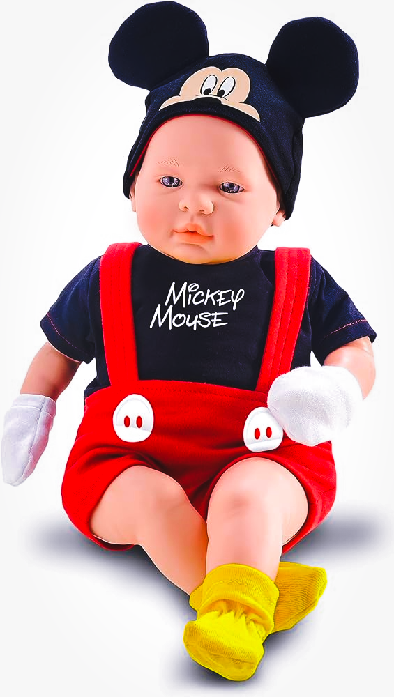 Boneco Mickey Mouse Classic Dolls Recem Nascido, Linha Disney, 37,0 cm, 1 Chupeta e Certidão Nascimento