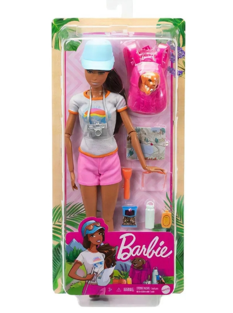 Boneca Barbie Bem Estar Dia de Spa Caminhada na Trilha com Mochila, Cachorrinho e Acessórios HNC39 Mattel