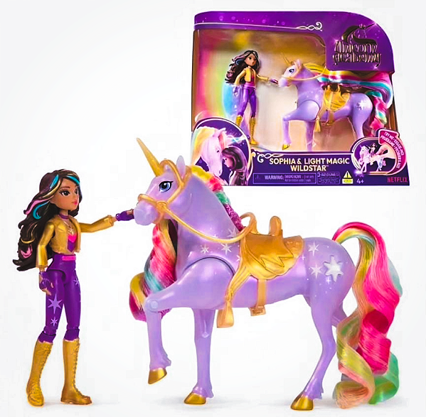 Boneca Sophia Articulada Sunny com Unicórnio Wildstar de Luz