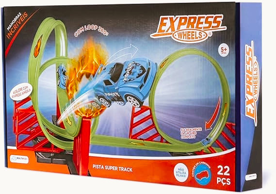 Pista de Corrida Super Track com Loop e Carrinho Express Wheels Multikids - BR1016