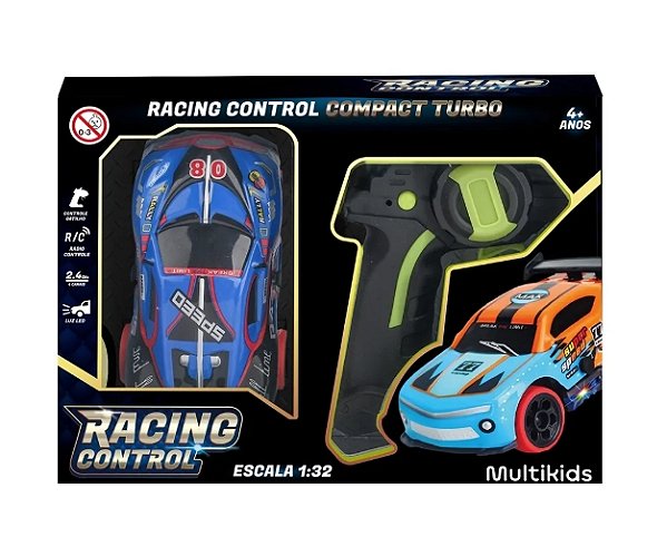 Carrinho De Controle Remoto - Racing Control - Compact Turbo - 1:32 - Azul E Vermelho - Multikids