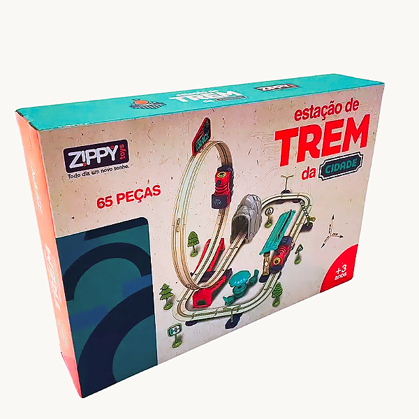 Brinquedo Infantil Pista Estação de Trem com Looping 65 Peças e Acessórios Zippy Toys - 9176