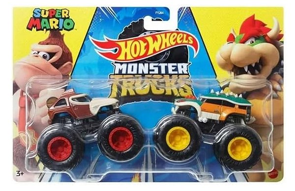 Kit 2 carrinhos Monster Truck Super Mario - Donkey Kong & Bowser