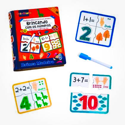 Quebra cabeça Infantil Escreva e Apague Brincando com Números Brinquedos Educativos Matemática Escolar Bate Bumbo Criança 4 anos