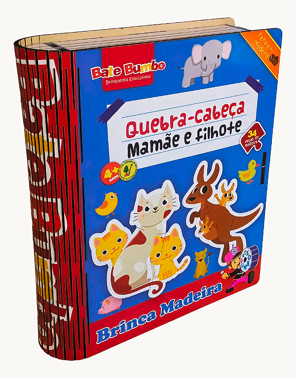 Quebra-Cabeça Infantil Bate Bumbo Mamães e Filhotes Madeira