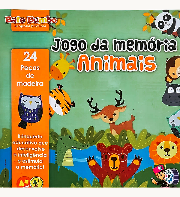 Jogo da memória animais 24 peças madeira - BATE BUMBO