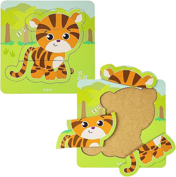 Quebra Cabeça Infantil De Madeira MDF E Encaixe Bêbe Tigre Babebi