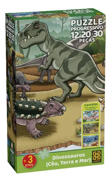 Quebra Cabeças Pprog Dinossauros Céu, Terra e Mar Grow