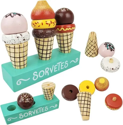 Kit Sorvete de Madeira Infantil 12pcs Coleção Comidinha New Art
