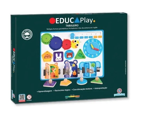 Brinquedo educativo de madeira tabuleiro educaplay - polibrinq