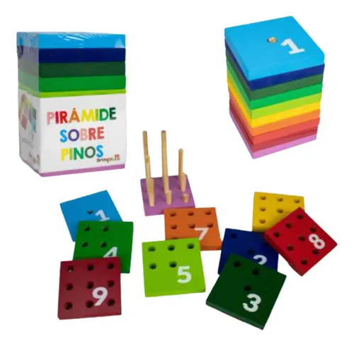Brinquedo Educativo Piramide Sobre Pinos De Madeira - Brinqmutti