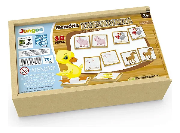 Jogo da Memória Infantil Junges Madeira Animais Fazenda 30 Peças