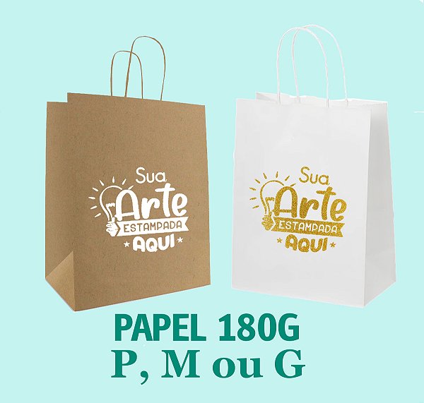 Sacolas Papel Kraft ou Offset 180G Personalizada Com Sua Logo P M G