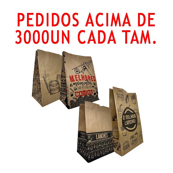 Sacos Kraft sem alça P M G GG, personalizada com sua logo!