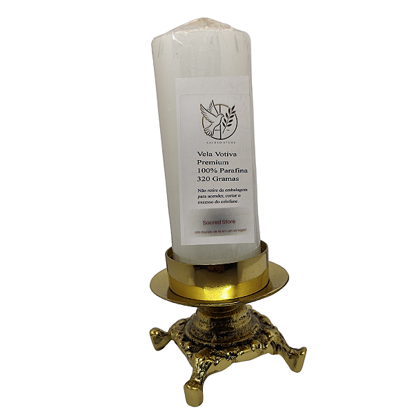 Castiçal Bronze Maciço Vela  Votiva 7 Dias Prato Polido