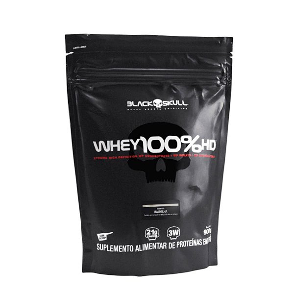 Whey 100% HD Refil 900 gramas sabor Baunilha Black Skull