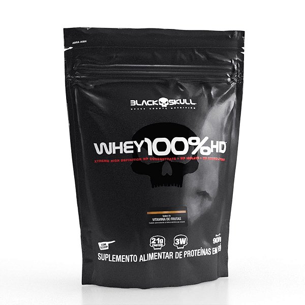 Whey 100% HD Refil 900 gramas sabor Vitamina de Frutas Black Skull
