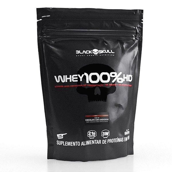 Whey 100% HD Refil 900 gramas sabor Chocolate com Amendoim Black Skull