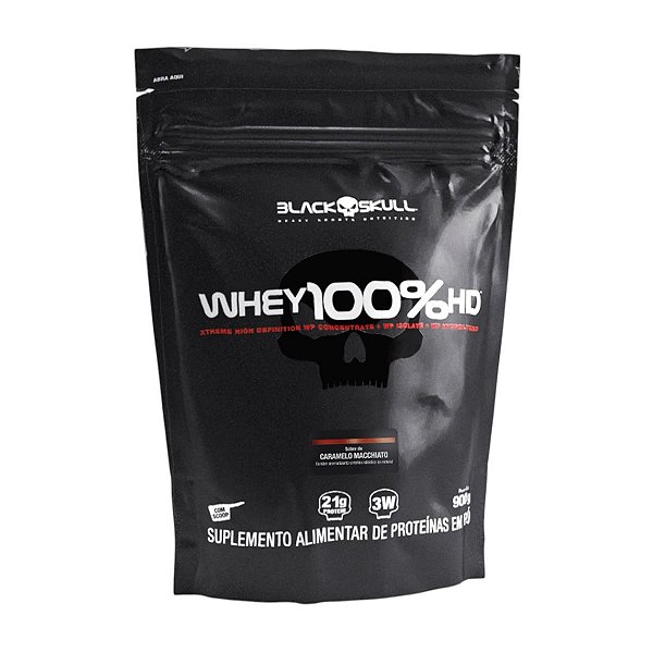 Whey 100% HD Refil 900 gramas sabor Caramelo Machiatto Black Skull