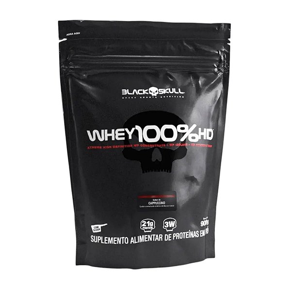 Whey 100% HD Refil 900 gramas sabor Capuccino Black Skull