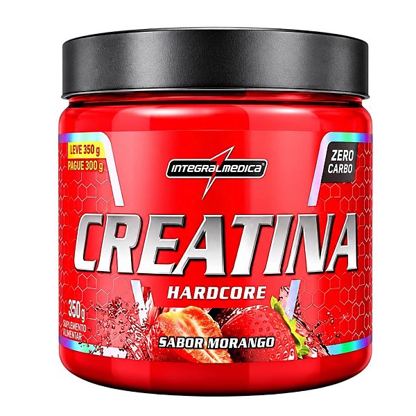 Creatina Hardcore 350g Morango Zero Carbo Integralmedica