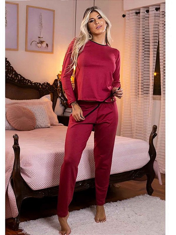 Pijama de Frio Liso Flanelado Inverno Clara