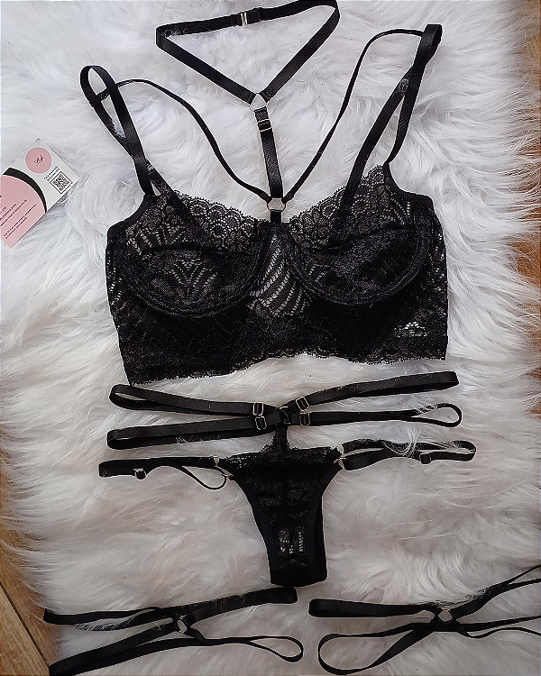 Conjunto Lingerie Dominadora PretoCompleto