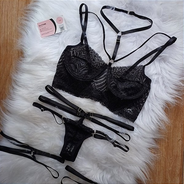 Conjunto Lingerie Dominadora PretoCompleto