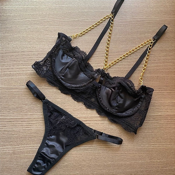 Conjunto lingerie Dama da Noite Corrente Preto