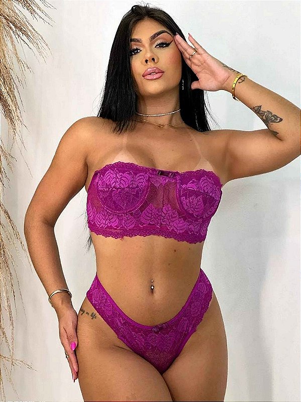 Conjunto lingerie Romantic Roxo
