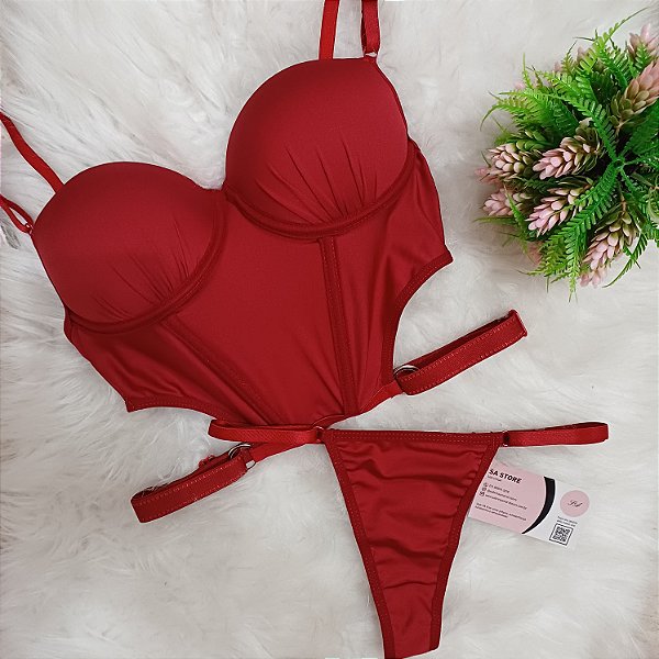 Conjunto Lingerie Corset Vermelho